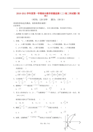 海南省嘉积中学10-11学年高二数学上学期教学质量监测（二） 理 新人教版【会员独享】