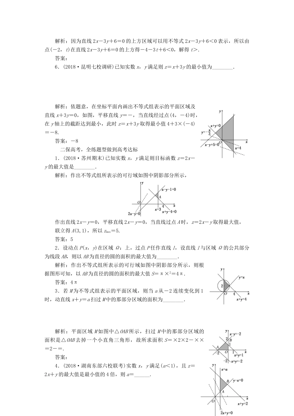 （江苏专版）高考数学一轮复习 第七章 不等式 课时跟踪检测（三十二）二元一次不等式组与简单的线性规划问题 文-人教版高三全册数学试题_第2页