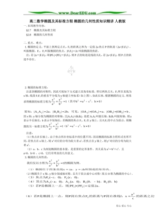 高二数学椭圆及其标准方程 椭圆的几何性质知识精讲 人教版