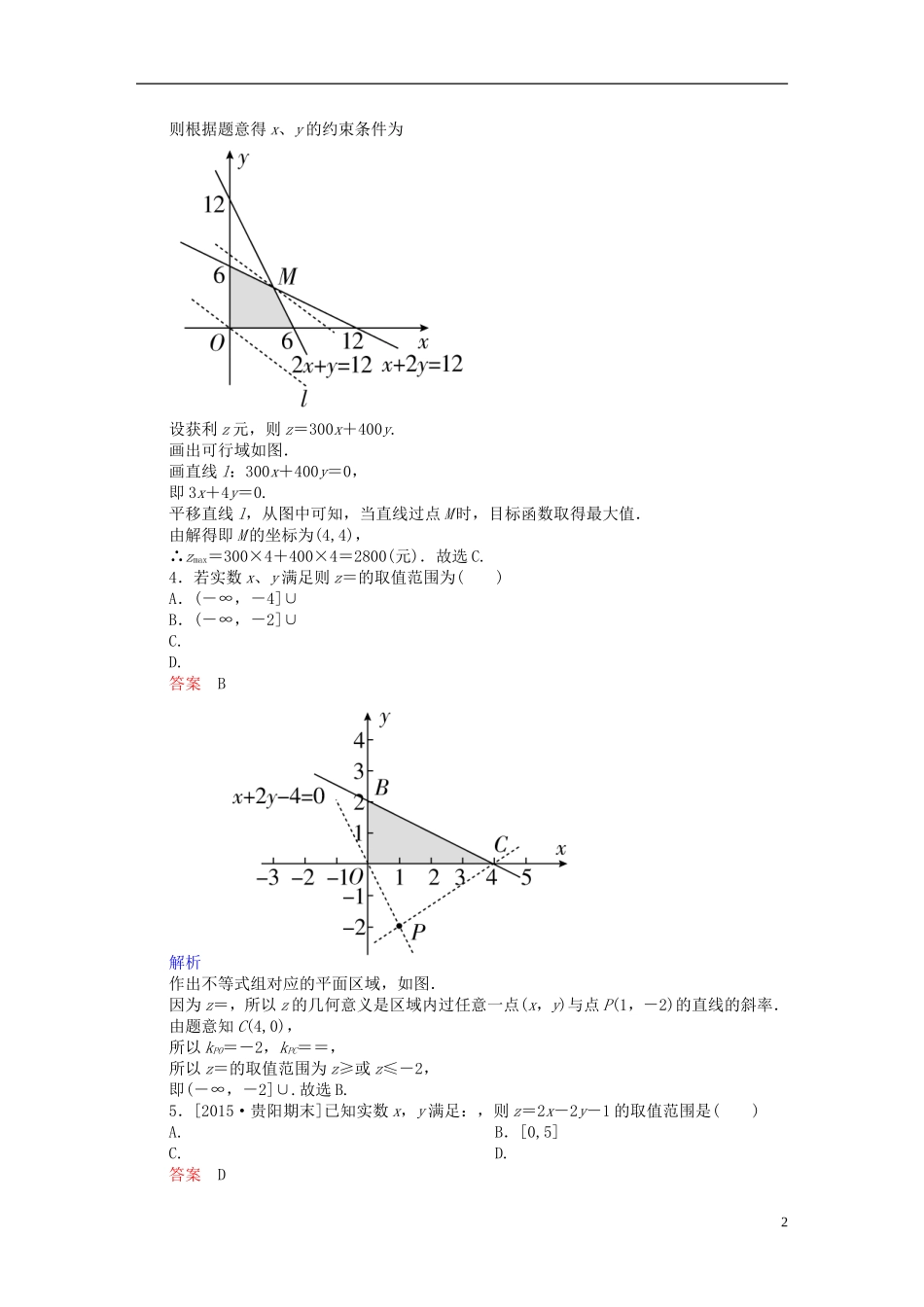 高考数学一轮复习 第六章 不等式、推理与证明 6-3 二元一次不等式(组)与简单的线性规划问题练习 文-人教版高三全册数学试题_第2页