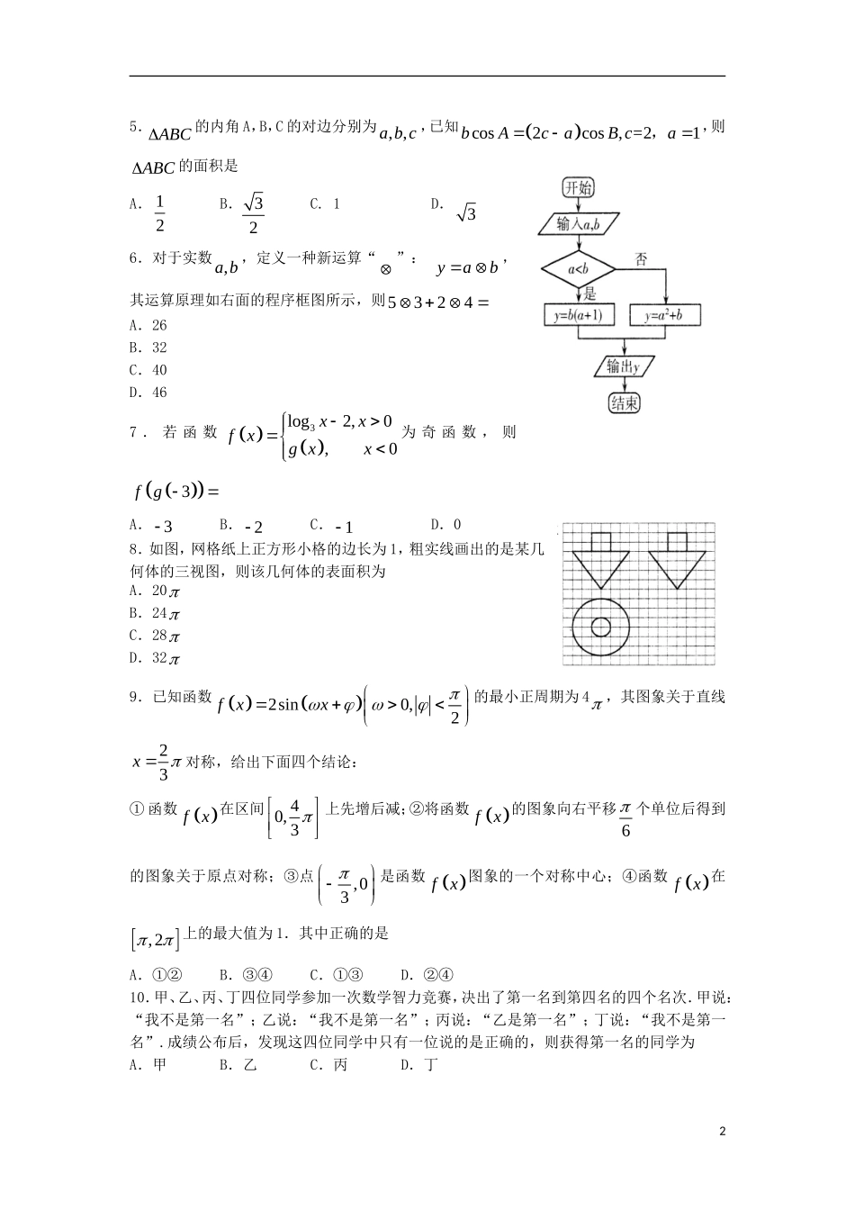 山东省潍坊市2018届高三数学下学期第一次模拟考试试题 理_第2页