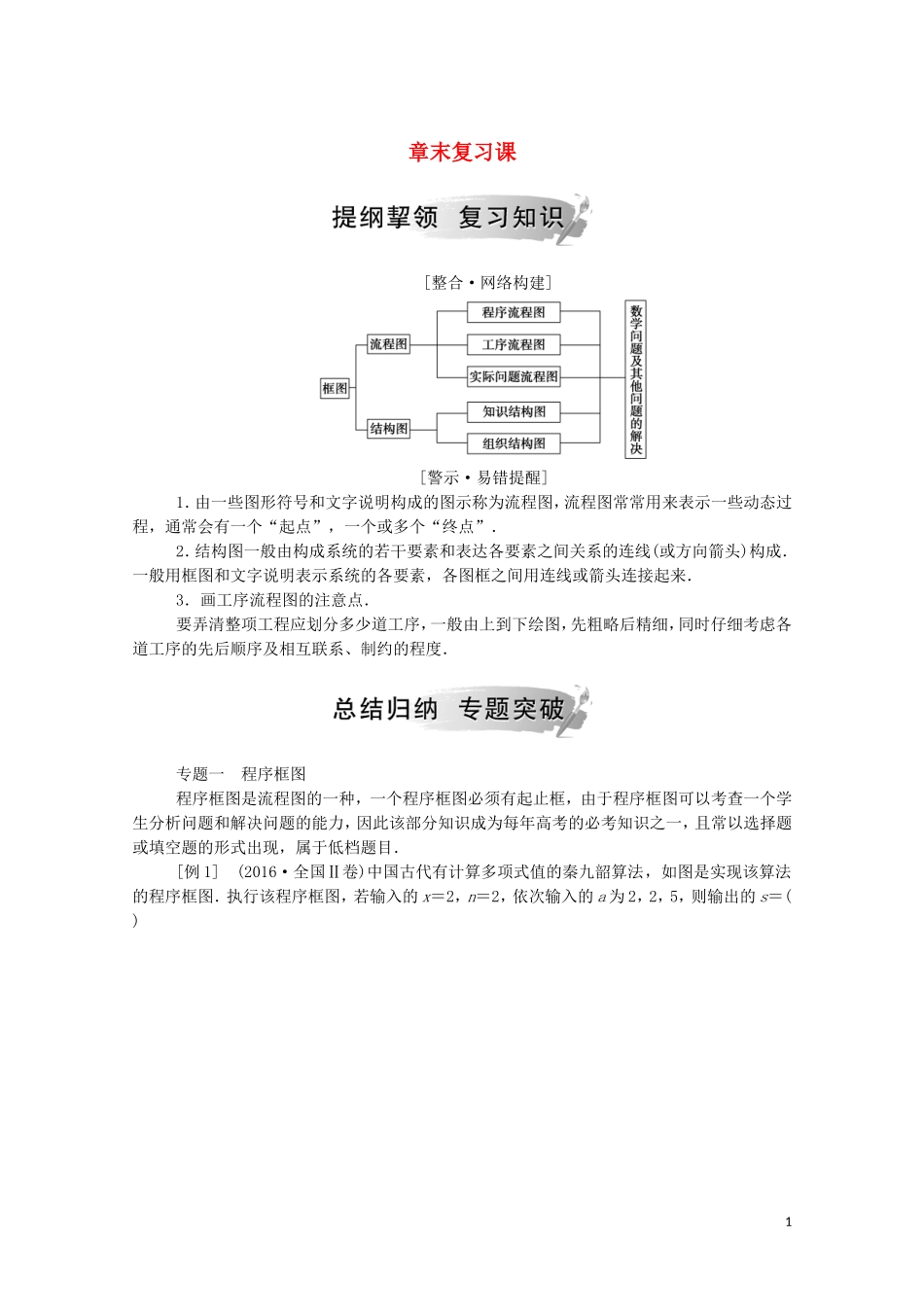 高中数学 第四章 框图章末复习课练习（含解析）新人教A版选修1-2-新人教A版高二选修1-2数学试题_第1页