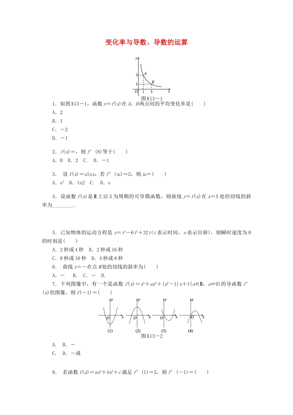 高考数学一轮复习 变化率与导数、导数的运算基础知识检测 文-人教版高三全册数学试题_第1页