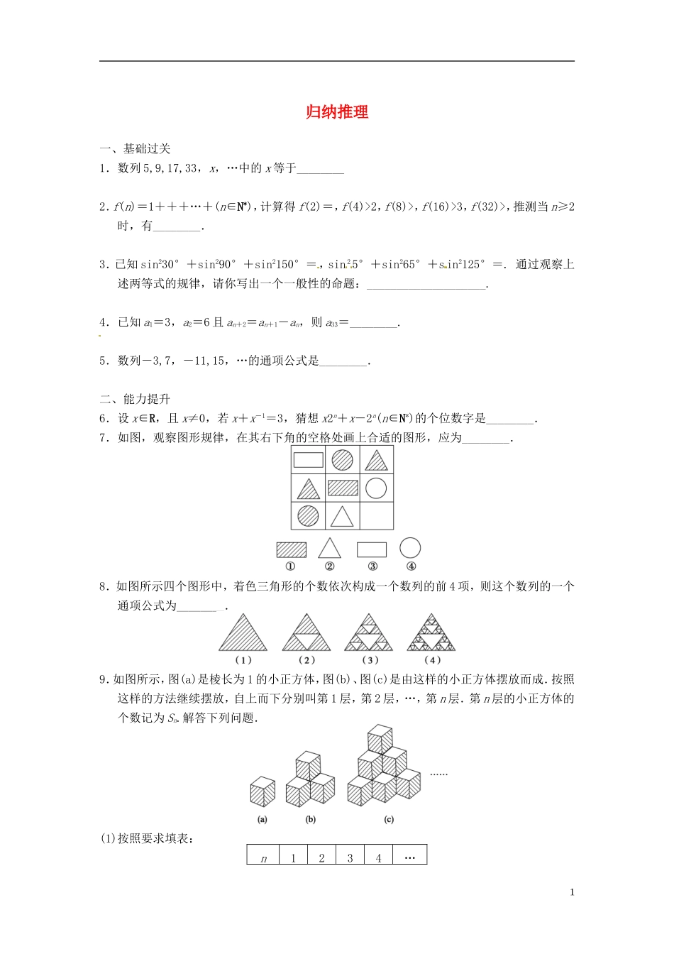 高中数学 推理与证明 归纳推理同步测试 苏教版选修2-1-苏教版高二选修2-1数学试题_第1页