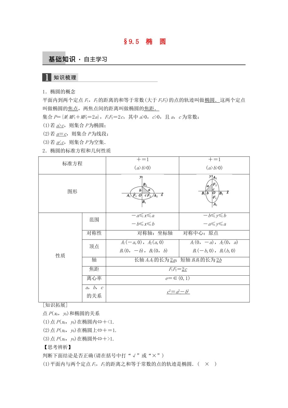 高考数学大一轮复习 9.5椭圆教师用书 理 苏教版-苏教版高三全册数学试题_第1页