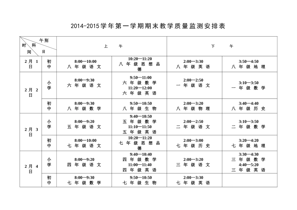 2014－2015第一学期期末考试安排2_第2页