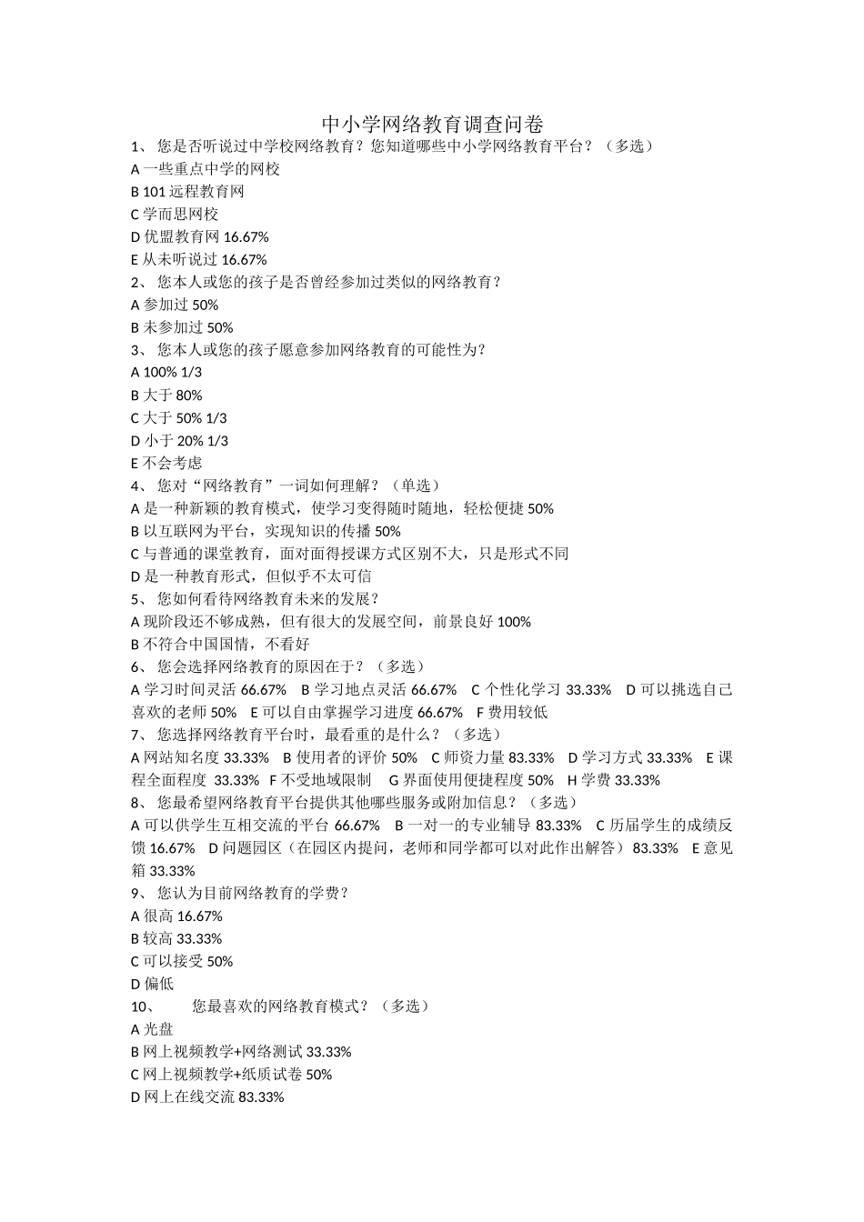 中小学网络教育调查问卷_第1页