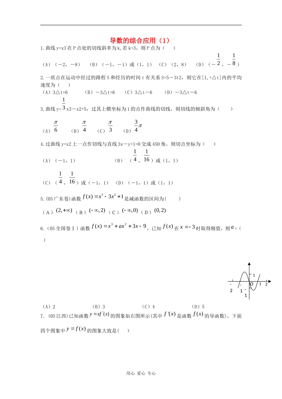 高中数学专练：导数的综合应用（1）_第1页