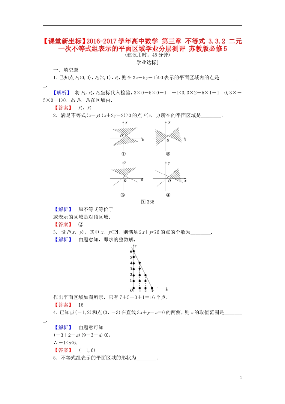 高中数学 第三章 不等式 3.3.2 二元一次不等式组表示的平面区域学业分层测评 苏教版必修5-苏教版高二必修5数学试题_第1页