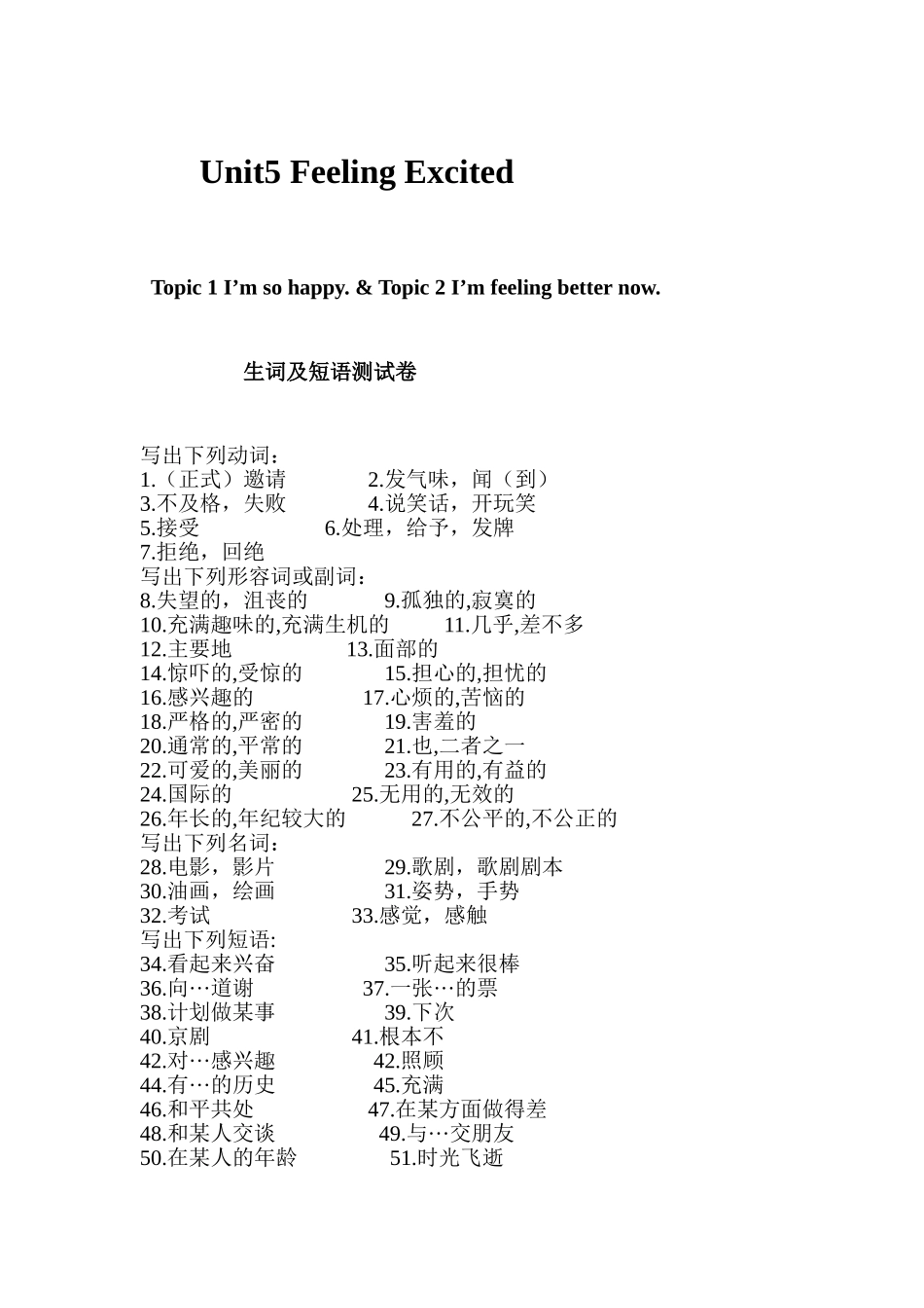 仁爱版八年级下册Unit5_Feeling_Excited_生词卷_第1页