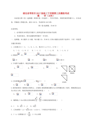 湖北省枣阳市高三数学下学期第三次模拟考试试题 文-人教版高三全册数学试题