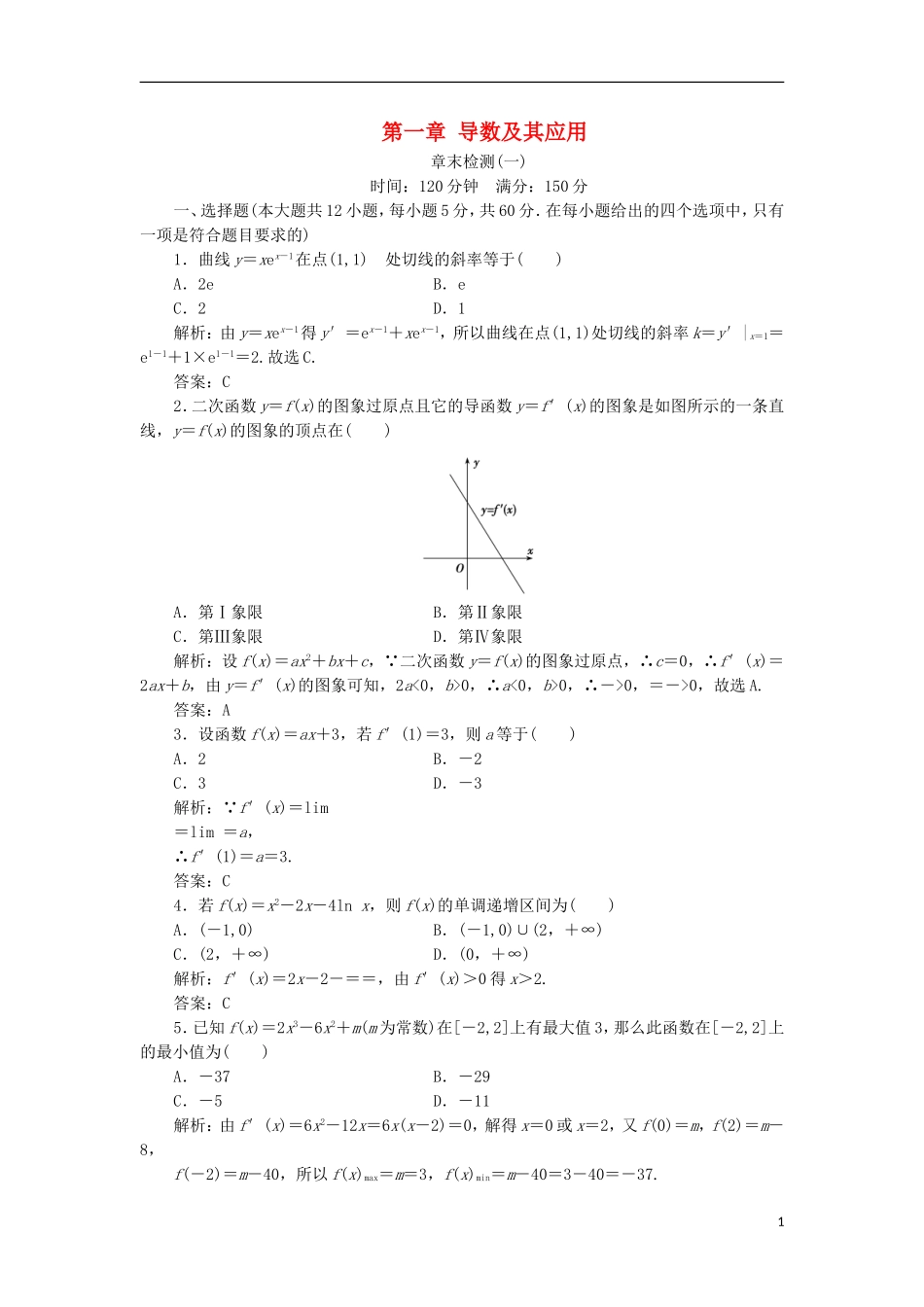 高中数学 第一章 导数及其应用章末优化总结优化练习 新人教A版选修2-2-新人教A版高二选修2-2数学试题_第1页