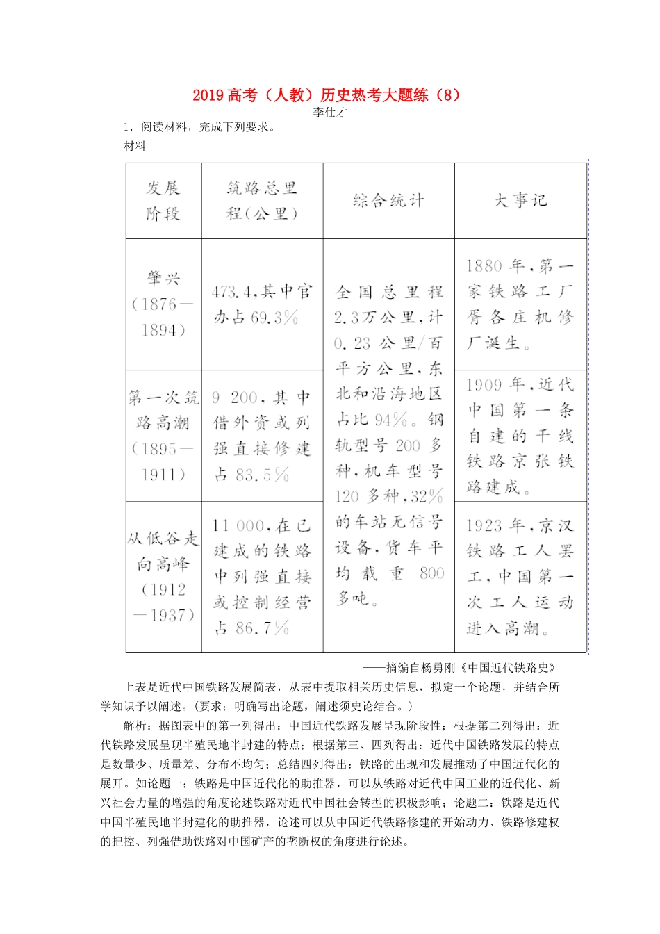 高考历史热考大题练（8）（含解析）新人教版-新人教版高三全册历史试题_第1页