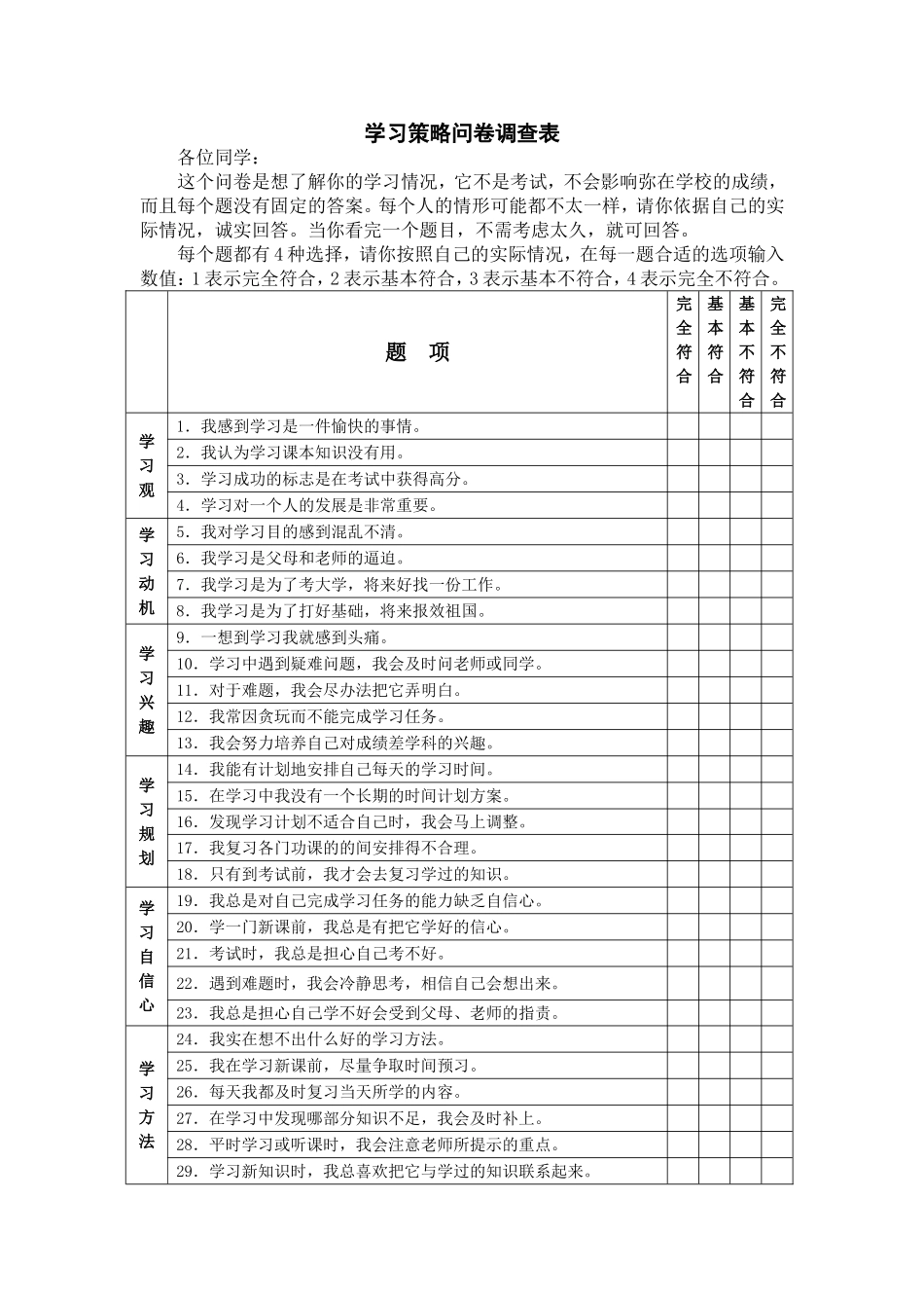 学习策略问卷调查表_第1页