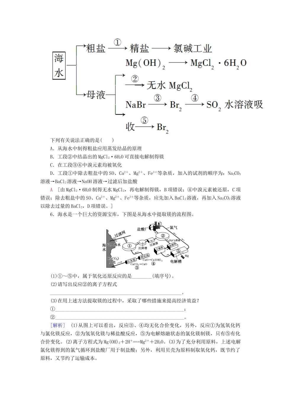 高中化学 课时分层作业15 镁的提取及应用（含解析）苏教版必修1-苏教版高一必修1化学试题_第2页