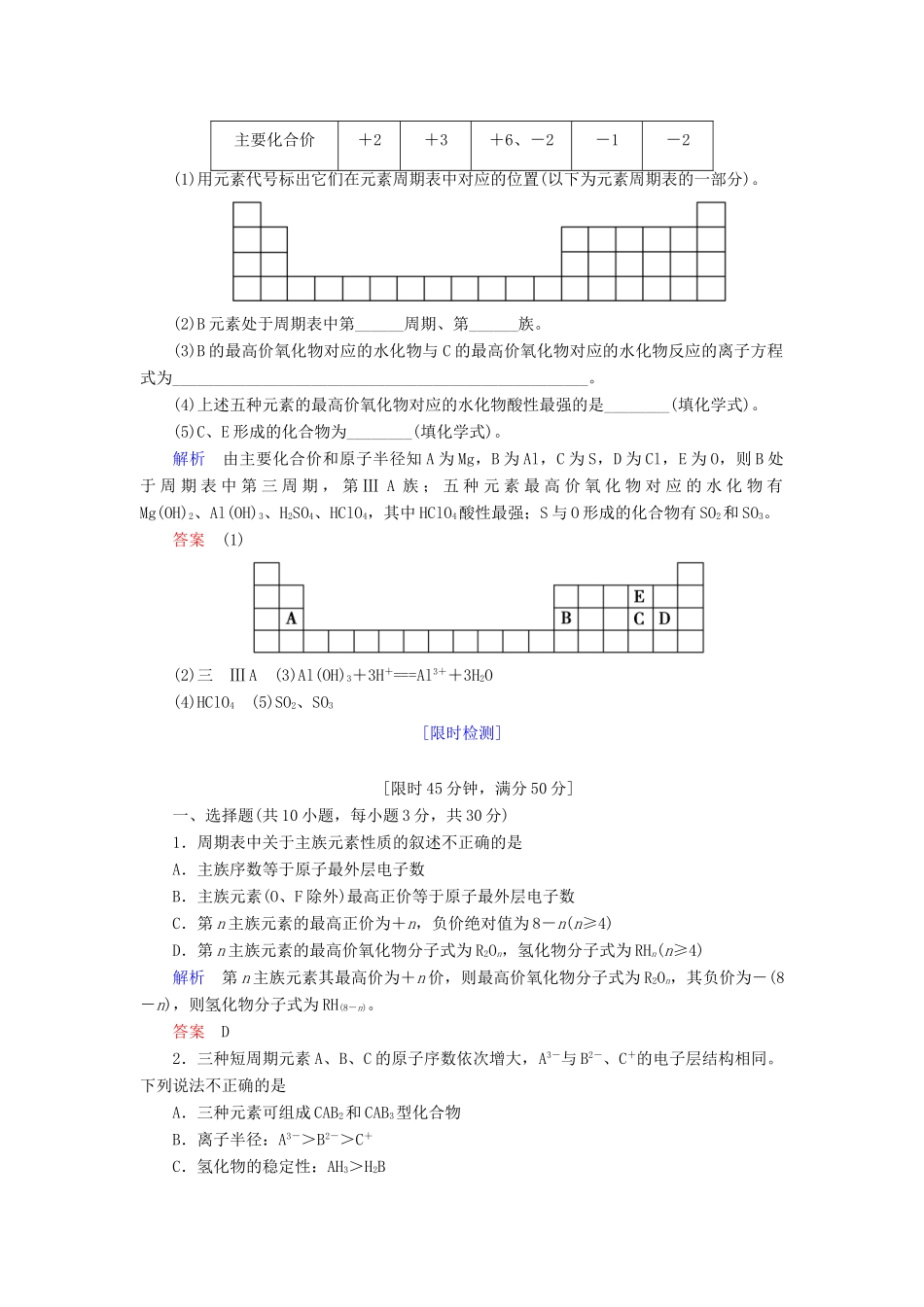 高中化学 第一章 物质结构 元素周期律 第二节 元素周期律 第二课时 元素周期表和元素周期律的应用练习 新人教版必修2-新人教版高一必修2化学试题_第2页