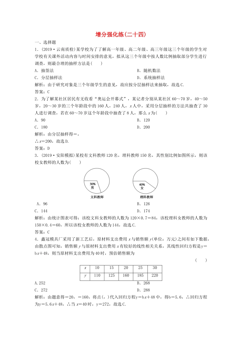 高考数学大二轮复习 第二部分 专题4 概率与统计 增分强化练（二十四）理-人教版高三全册数学试题_第1页