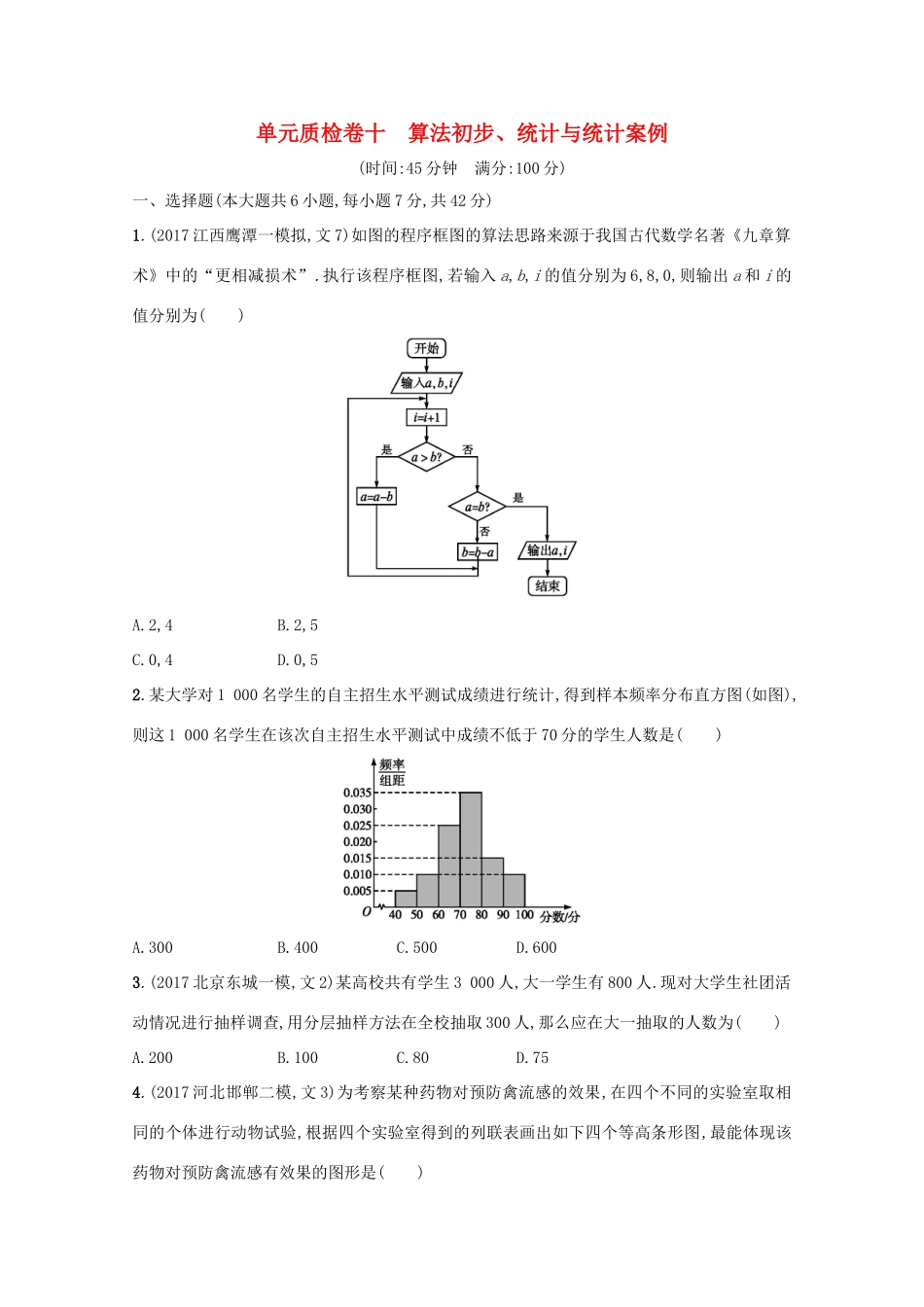 高考数学 第十章 算法初步、统计与统计案例单元质检卷 文 新人教A版-新人教A版高三全册数学试题_第1页