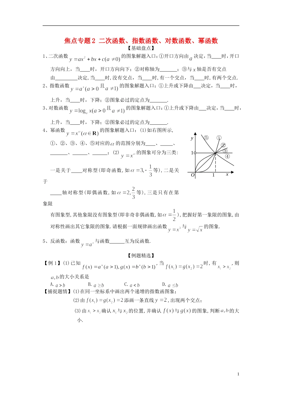 高考数学焦点专题2 二次函数、指数函数、对数函数、幂函数_第1页