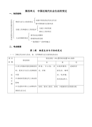 必修2第四单元中国近现代社会生活的变迁