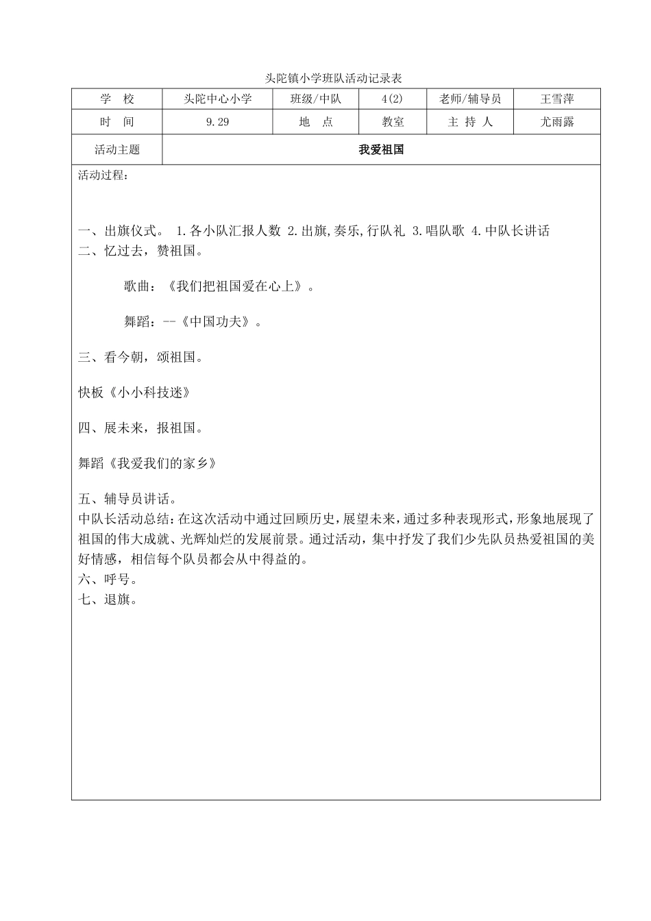 小学班队活动记录表_第1页