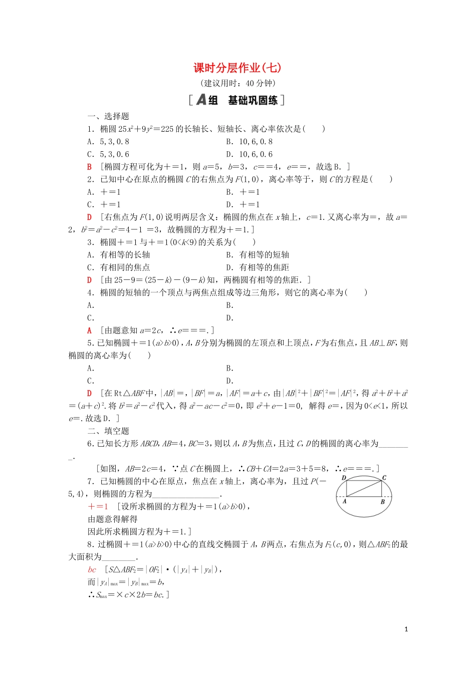 高中数学 第二章 圆锥曲线与方程 2.1.2.1 椭圆的简单几何性质课时分层作业（含解析）新人教A版选修1-1-新人教A版高二选修1-1数学试题_第1页