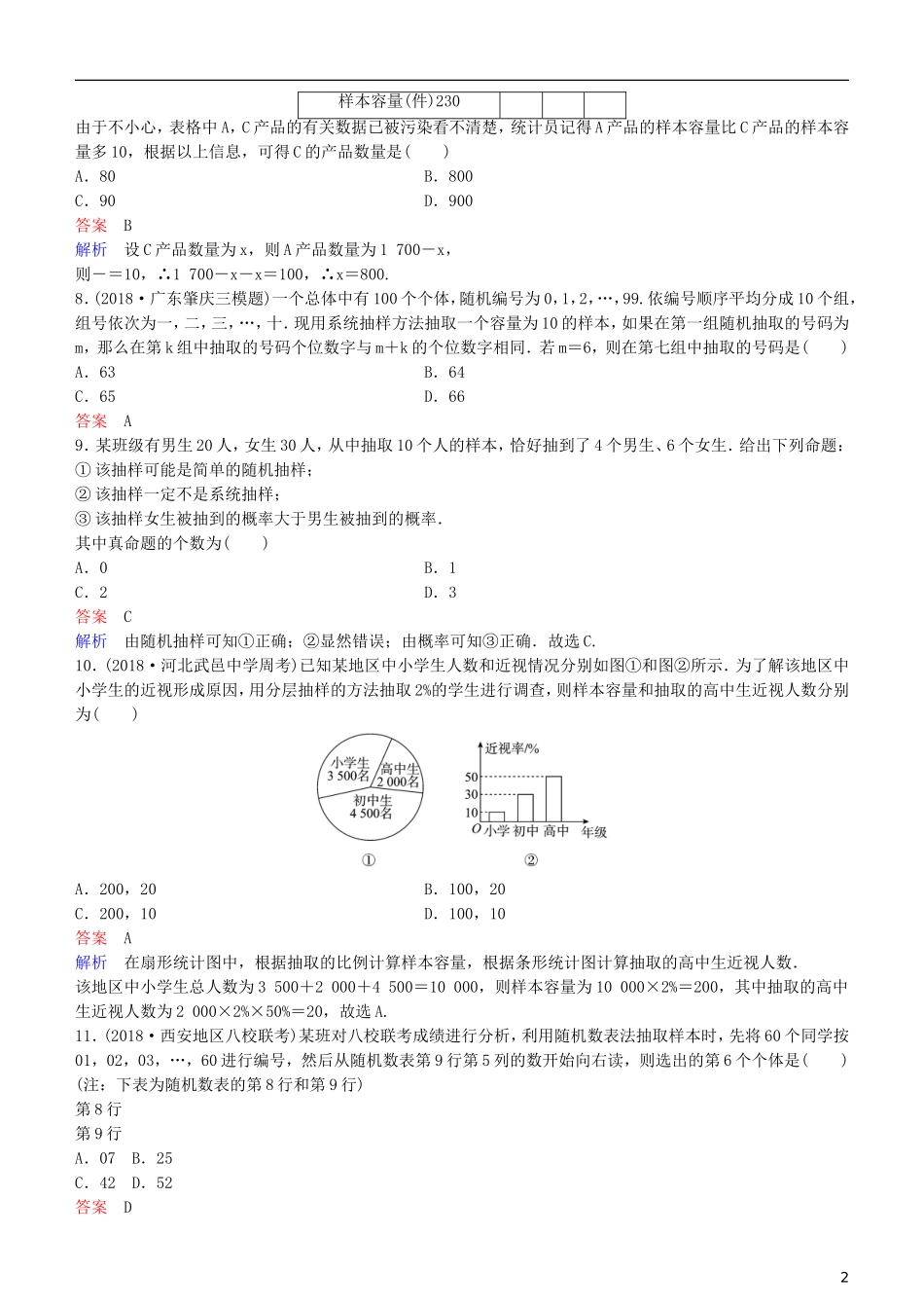 高考数学一轮复习 第10章 算法初步与统计 第2课时 随机抽样练习 理-人教版高三全册数学试题_第2页
