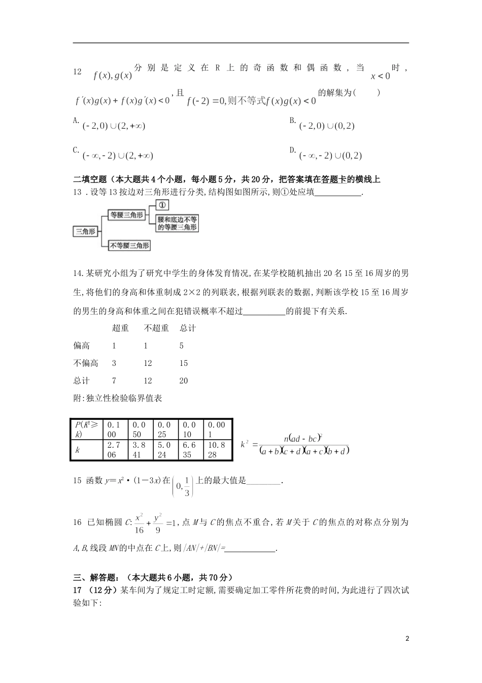 高二数学下学期第五次月考试题 文-人教版高二全册数学试题_第2页