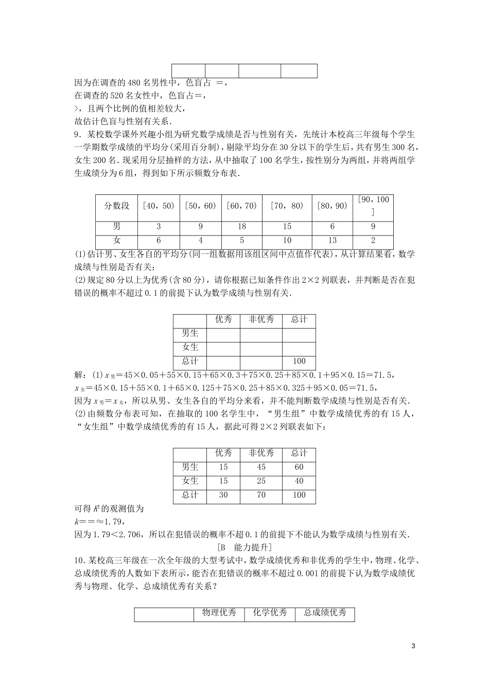 高中数学 第三章 统计案例 3.2 独立性检验的基本思想及其初步应用练习 新人教A版选修2-3-新人教A版高二选修2-3数学试题_第3页