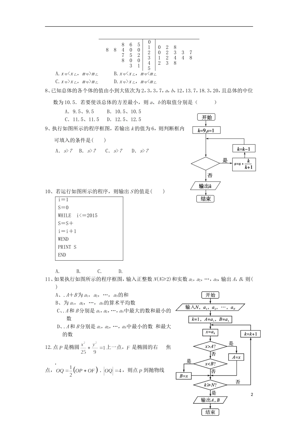 海南省海口市高二数学下学期期末考试试题 理-人教版高二全册数学试题_第2页