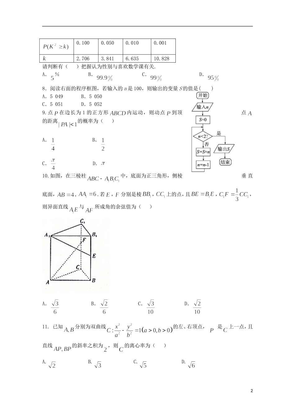 贵州省遵义四中高二数学上学期期末考试试题 理-人教版高二全册数学试题_第2页