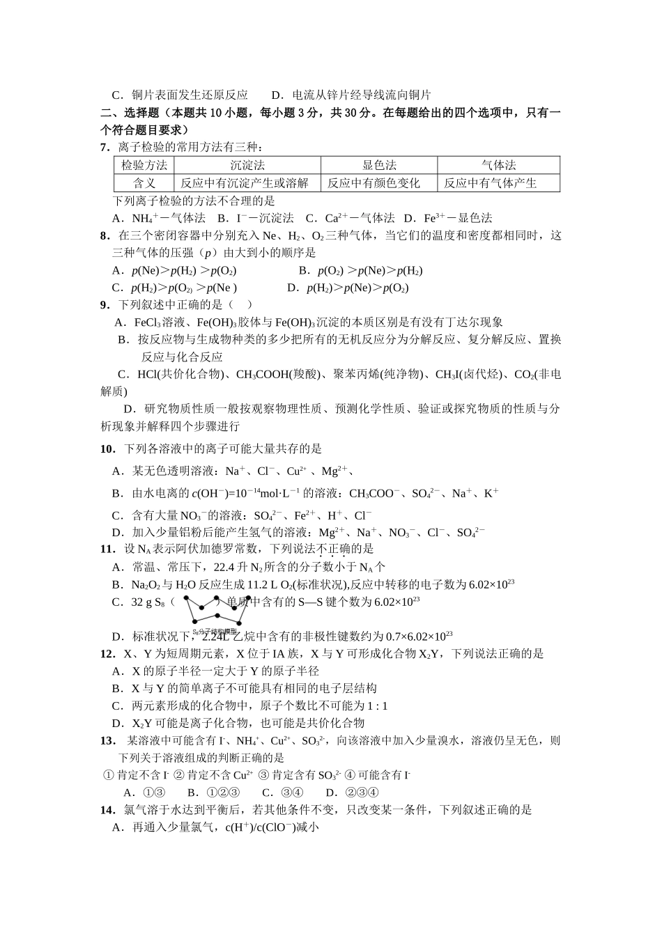 人教版新大纲高考预测化学试卷_第2页