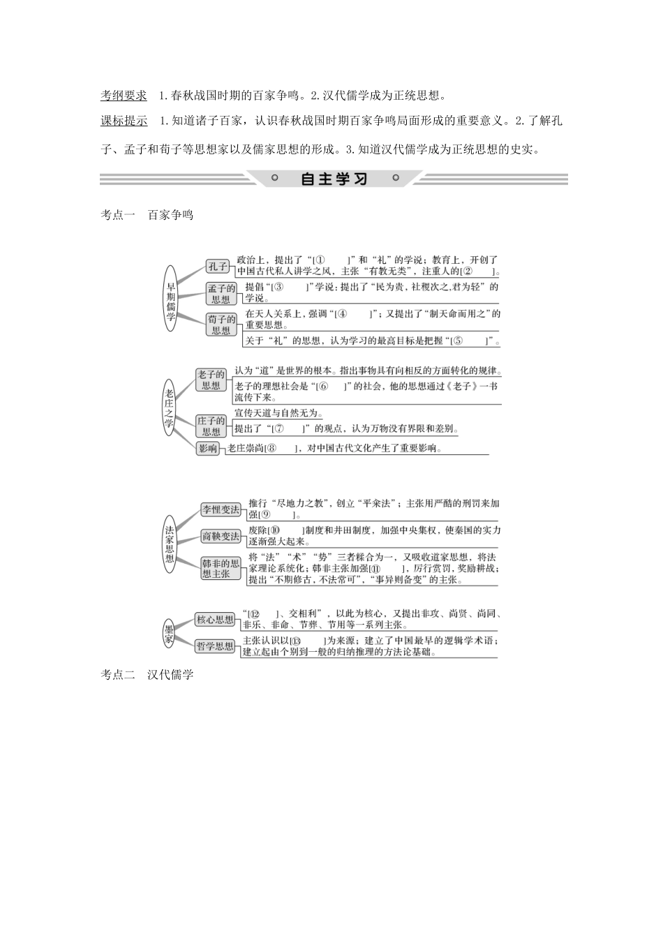 高考历史总复习 专题十二 中国传统文化主流思想的演变 第29讲 百家争鸣与汉代儒学教师用书 人民版-人民版高三全册历史试题_第2页