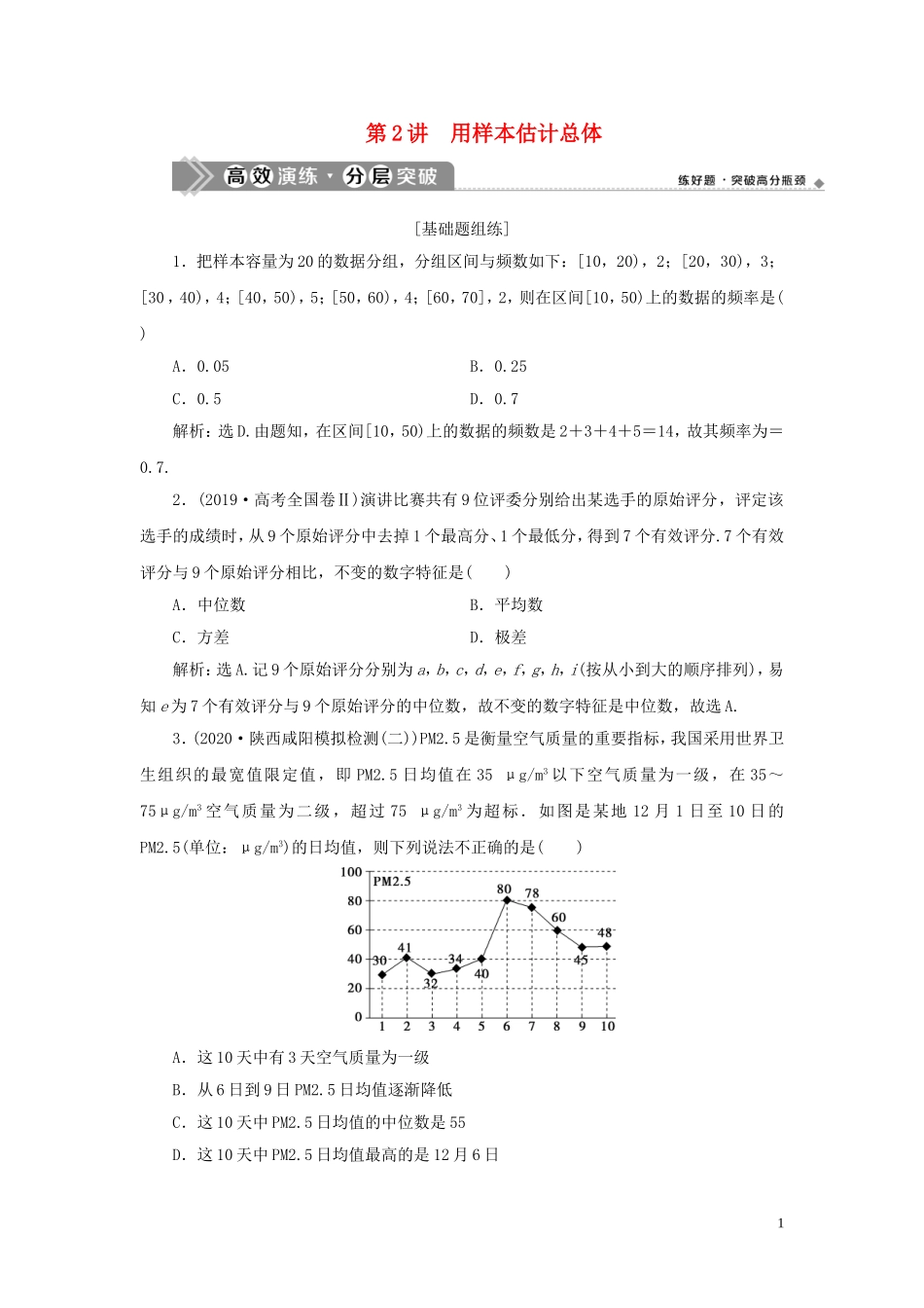 高考数学一轮复习 第十一章 统计与统计案例 第2讲 用样本估计总体高效演练分层突破 文 新人教A版-新人教A版高三全册数学试题_第1页