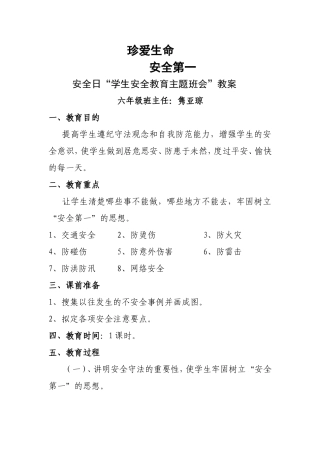 珍爱生命主题班会