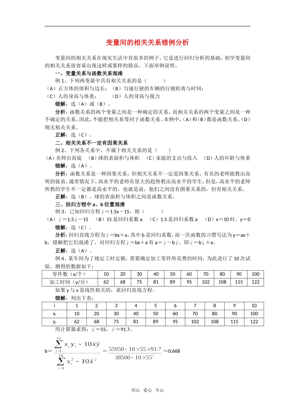 高考数学复习点拨 变量间的相关关系错例分析_第1页