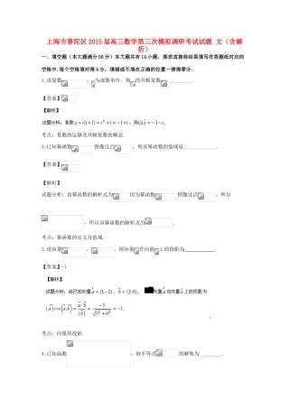 上海市普陀区高三数学第三次模拟调研考试试题 文（含解析）-人教版高三全册数学试题