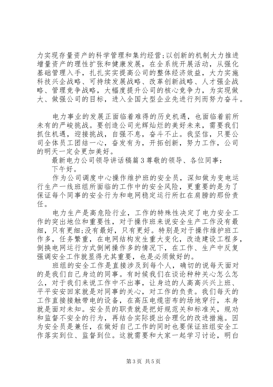 最新电力公司领导讲话发言稿_第3页