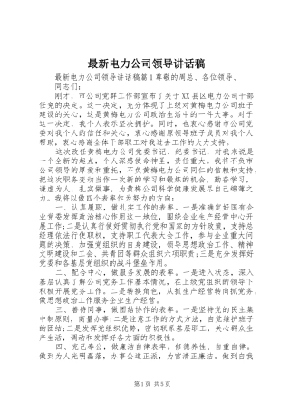 最新电力公司领导讲话发言稿