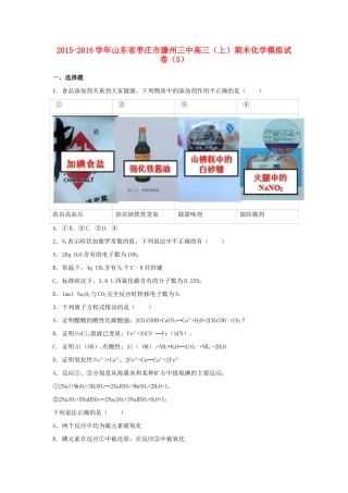 山东省枣庄市滕州三中高三化学上学期期末模拟试卷（5）（含解析）-人教版高三全册化学试题