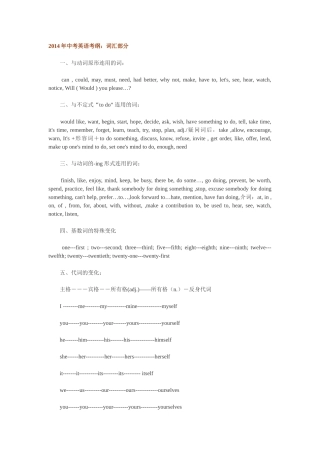 2014年中考英语考纲：词汇部分