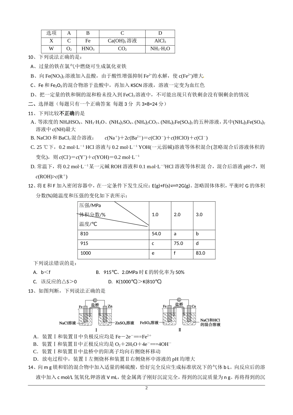 化学高考模拟试题2_第2页