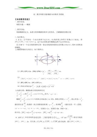 高二数学寒假专题 椭圆 知识精讲 苏教版