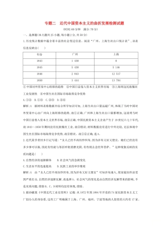 高中历史 专题二 近代中国资本主义的曲折发展检测试题 人民版必修2-人民版高一必修2历史试题