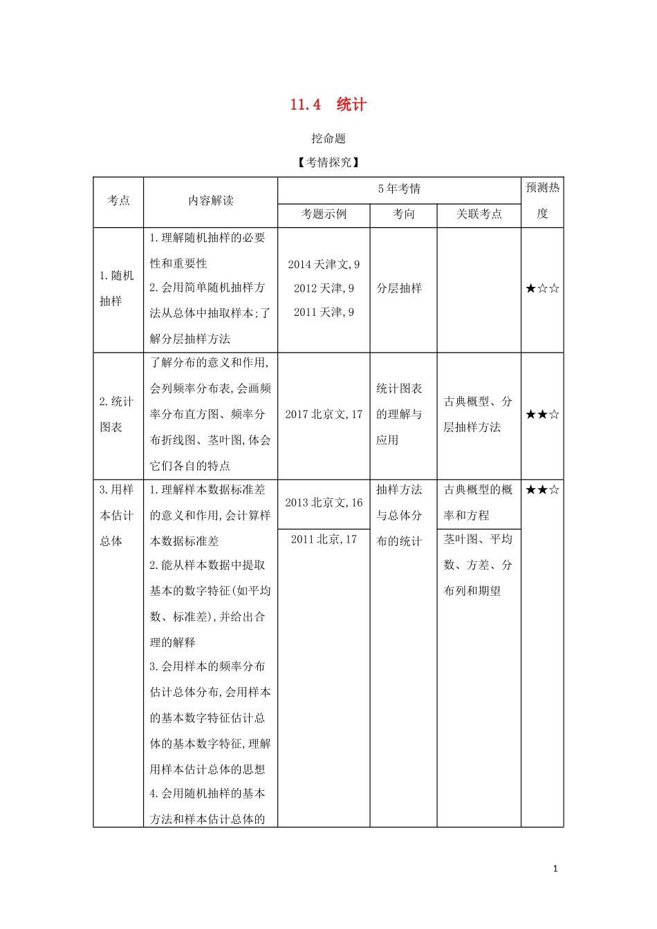 （天津专用）高考数学大一轮复习 11.4 统计精练-人教版高三全册数学试题_第1页