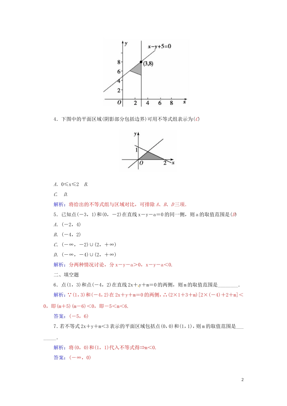 高中数学 3.3.1二元一次不等式及不等式组表示的平面区域练习 苏教版必修5-苏教版高二必修5数学试题_第2页