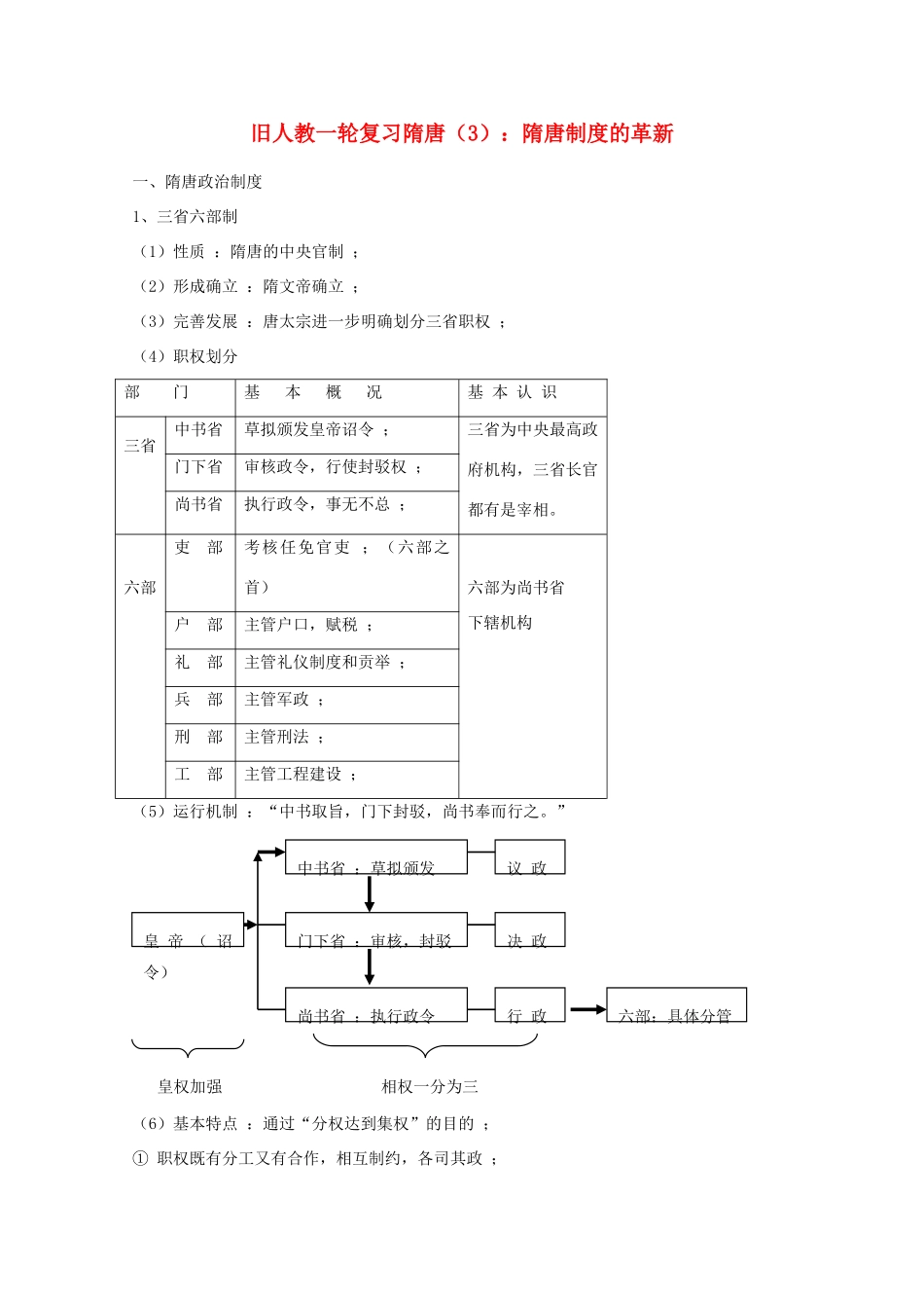高考历史旧人教一轮复习隋唐（3）：隋唐制度的革新_第1页