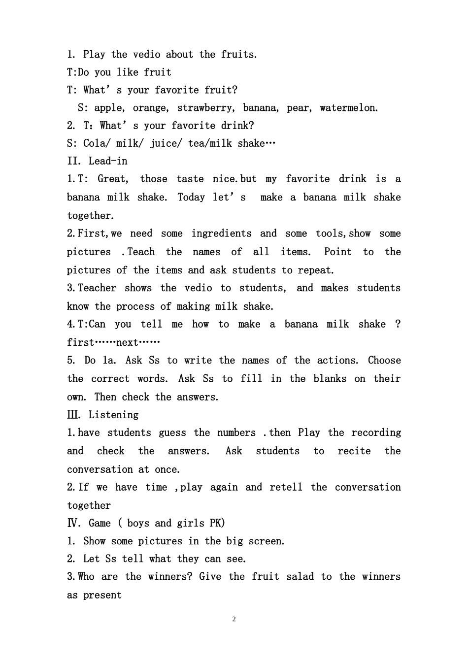 2013年秋八年级英语上册_Unit_8_How_do_you_make_a_banana_milk_shake教案_(新版)人教新目标版_第2页