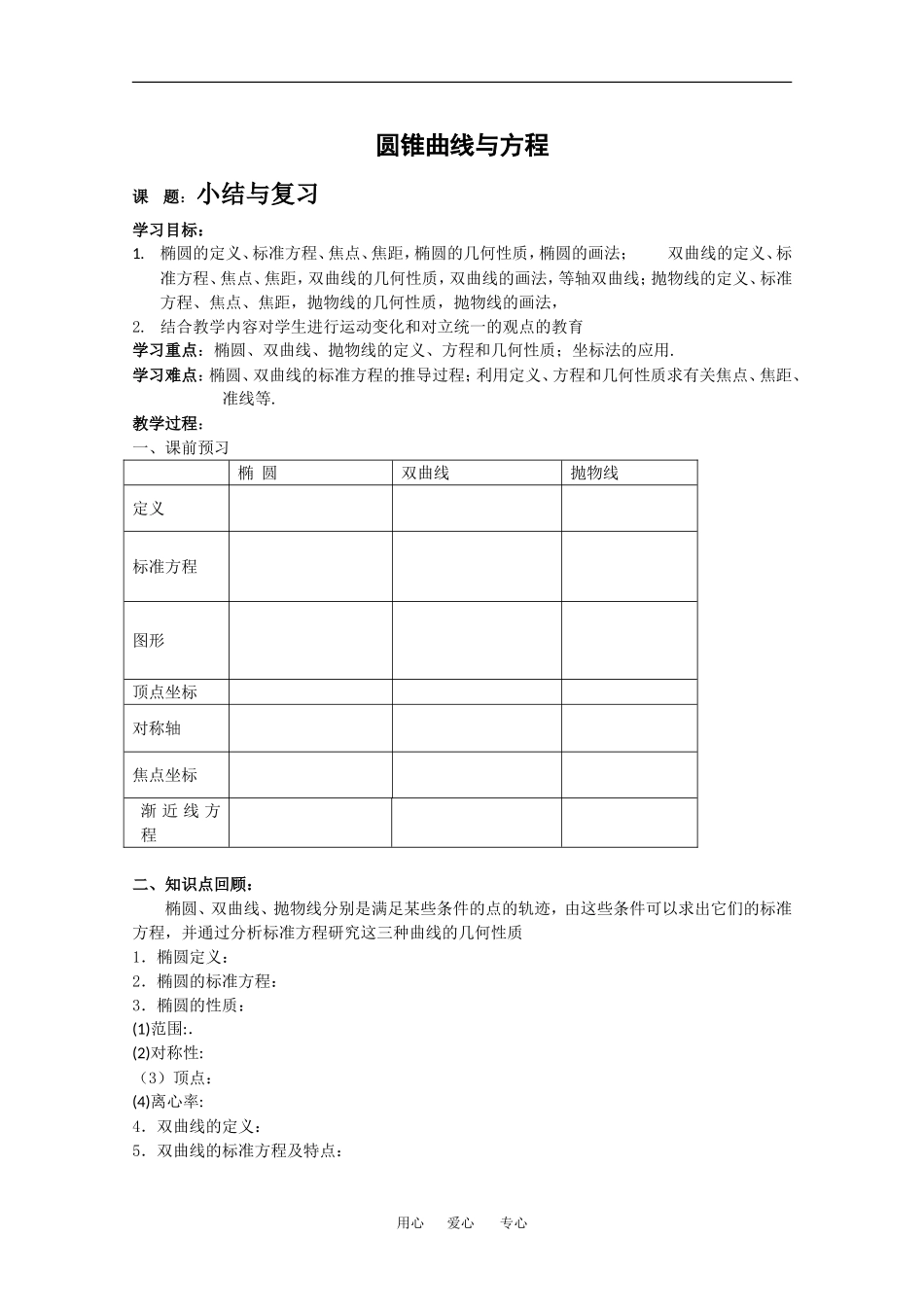 高二数学圆锥曲线与方程复习_第1页