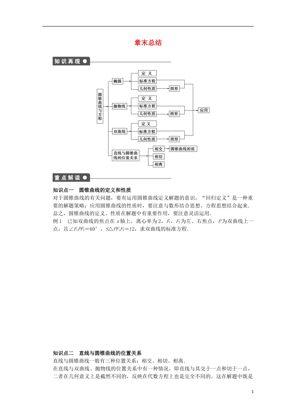高中数学 第三章 圆锥曲线与方程章末总结 北师大版选修2-1-北师大版高二选修2-1数学试题_第1页